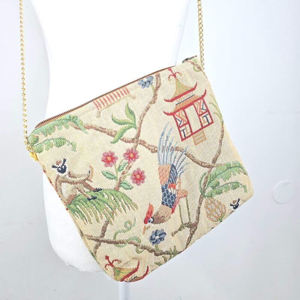 VTG Doodle Bags Asian Tropical Rooster Monkey Tapestry Needlepoint Crossbody Bag